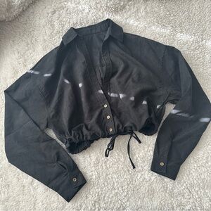 SOLD Black Button-Up Cropped Blouse